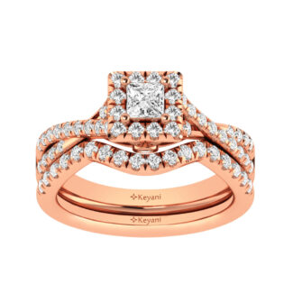 Diamond  Twist Shank Single Halo Bridal Ring 1 Ct.tw Princess Cut in 14K Rose Gold