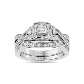 Diamond 1/2 Ct.Tw. Round and Princess Bridal Ring in 14K White Gold