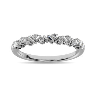 Diamond 1/5 Ct.Tw. Round and Baguette Fashion Ring in 10K White Gold