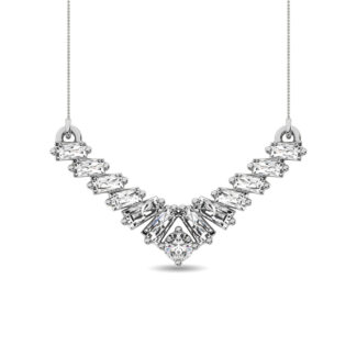 Diamond 1/5 Ct.Tw. Round and Baguette Fashion Necklace in 10K White Gold