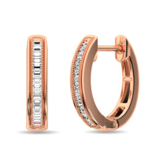 Diamond 1/6 Ct.Tw. Baguette Hoop Earrings in 10K Rose Gold