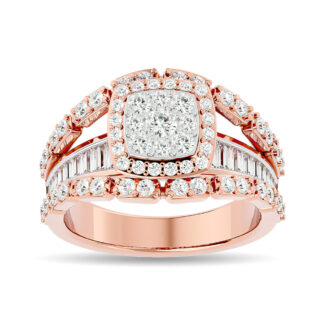 Diamond 1 1/2 Ct.tw Round Cut and Straight Baguette Fashion Ring in 14K Rose Gold