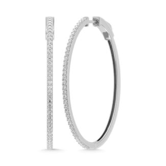 Diamond 1 1/3 Ct.Tw. Oval Shape Hoop Earrings in 10K White Gold (2 inches)