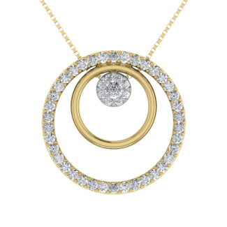 14K Two Tone 1/2 Ct.Tw. Diamond Double Circle Pendant