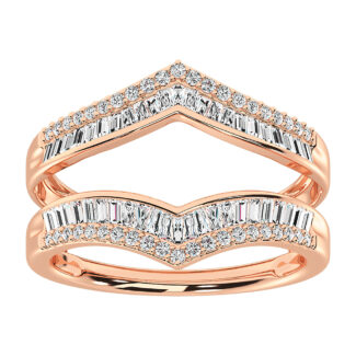 10K Rose Gold 1/2 Ct.Tw. Diamond Round and Baguette Guard Ring