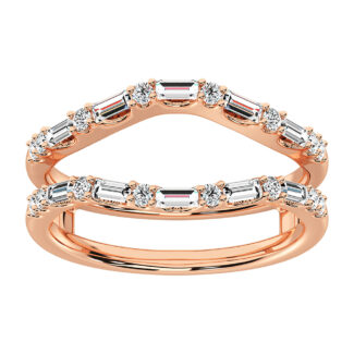 14K Rose Gold 3/8 Ct.Tw. Diamond Round and Baguette Set Guard Ring