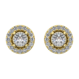 10K Yellow Gold 1/6 Ct.Tw. Diamond Halo Earrings