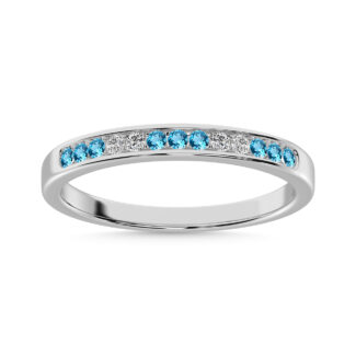 Aquamarine and Alternate Diamond 1/5 Ct.Tw. Ladies Machine Band in 14K White Gold