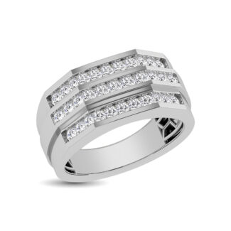 10K White Gold 1/2 Ct.Tw. Diamond Triple Row Men?s Band