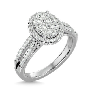 Diamond  3/4 Ct.tw Round Cut Oval Shape Engagement Ring in 14K White Gold