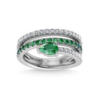 14K White Gold Diamond and Emerald 1 1/4 Ct.Tw. Stackable Band