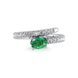 14K White Gold Diamond and Emerald 1 1/3 Ct.Tw. Stackable Band